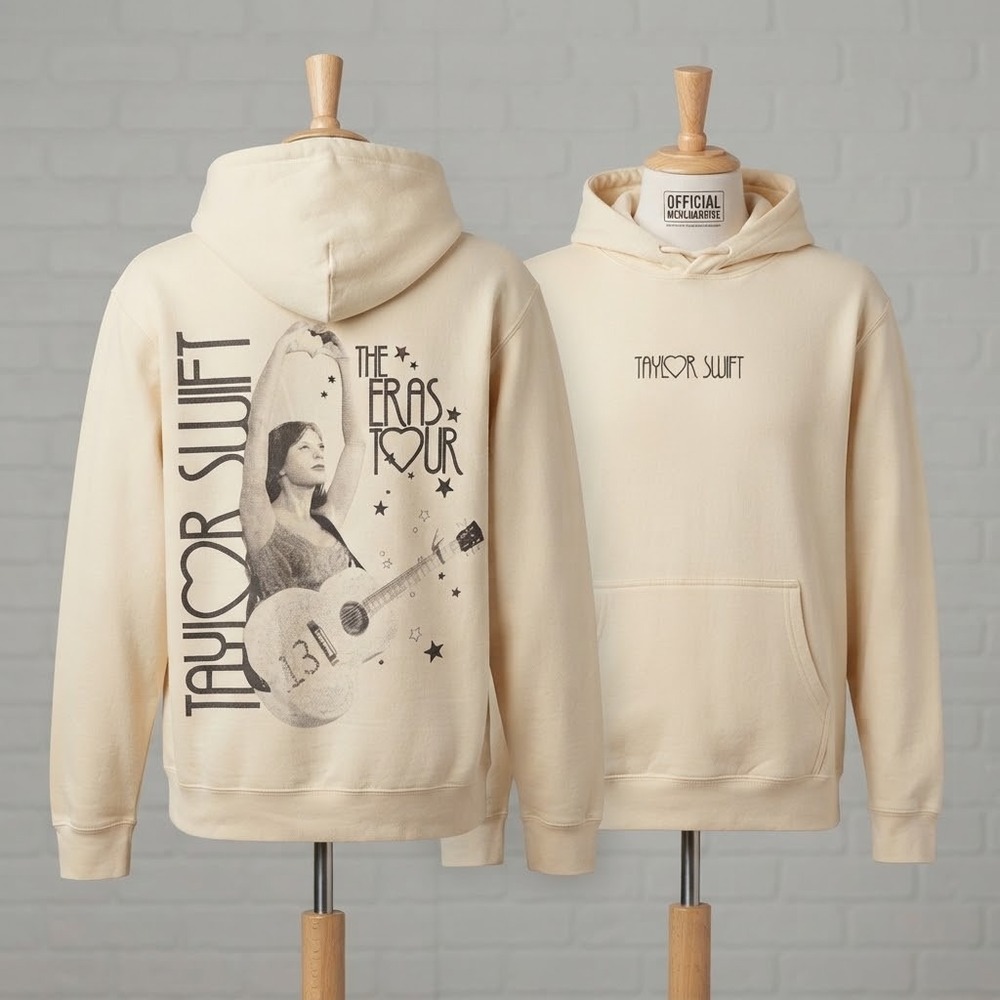 Taylor Swift The Eras Tour Hoodie Women Small Beige Cream Concert Merch Graphic